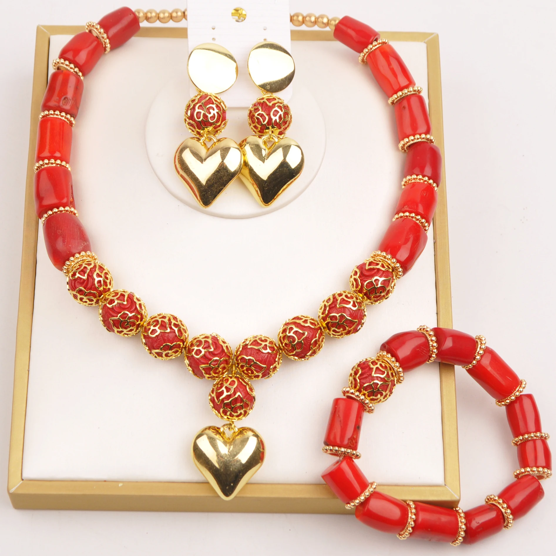 

Fashion African Jewelry Set 18inches Red Coral Beads Jewelry Sets