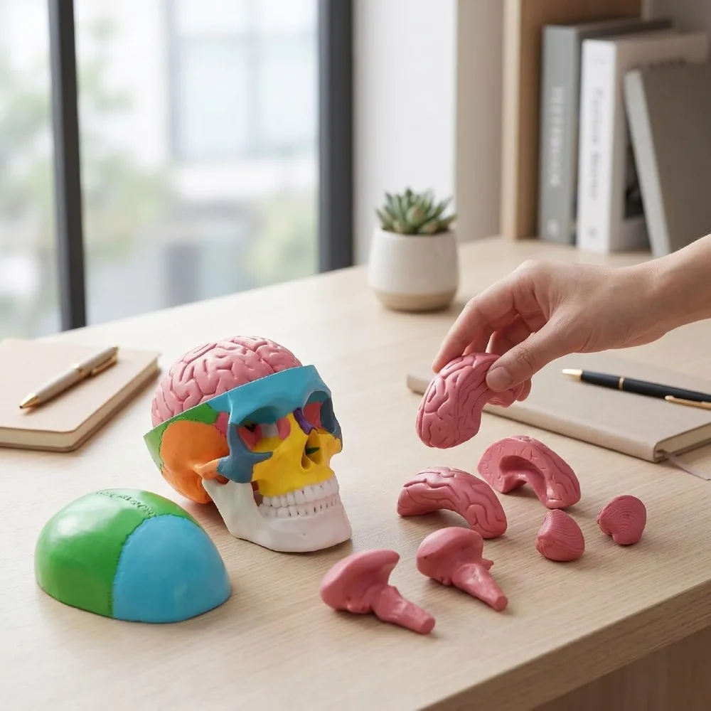 PVC Human Skull Anatomy Model Durable Color Coded Regions Color Coded Skull Model Detachable Educational Brain Display