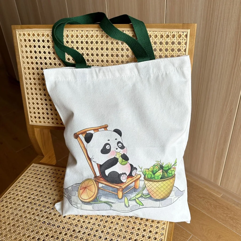 Kawaii Cute Panda Print Canvas Shoulder Bag Women Girl Japanese Style Casual Tote Handbag Reusable Eco Shopping Travel Shopper