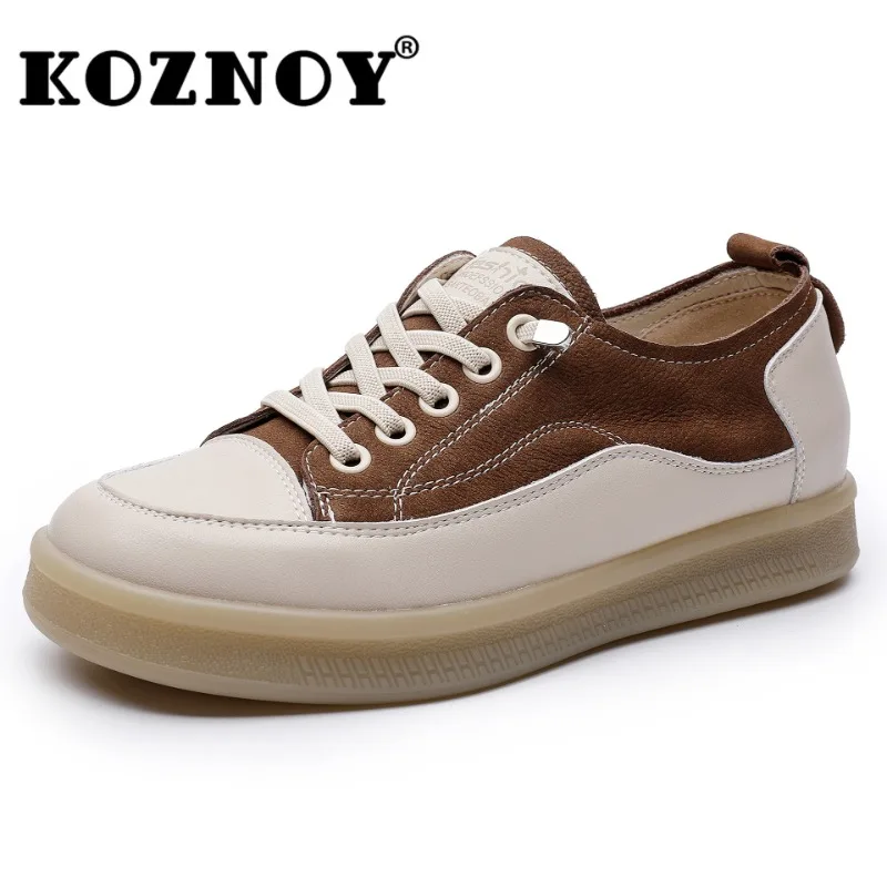 Koznoy 3cm Nature Cow Suede Genuine Leather  Wome Flats Loafer High Brand Platform Spring Vulcanize Chunky Sneaker Autumn Shoes