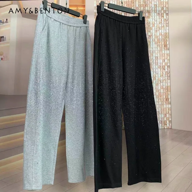

High End Full Diamonds Straight Leg Trousers Trendy Summer Loose Slim Fit Fashion Minimalist Casual Versatile Streetwear Pants