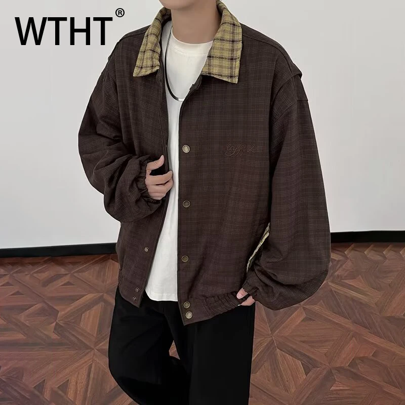 

WTHT Trendy Men's Plaid Loose Contrast Color Casual Coats Fashion Japanese-style Turn Down Collar Jacket Male 2025 Winter 2A2593