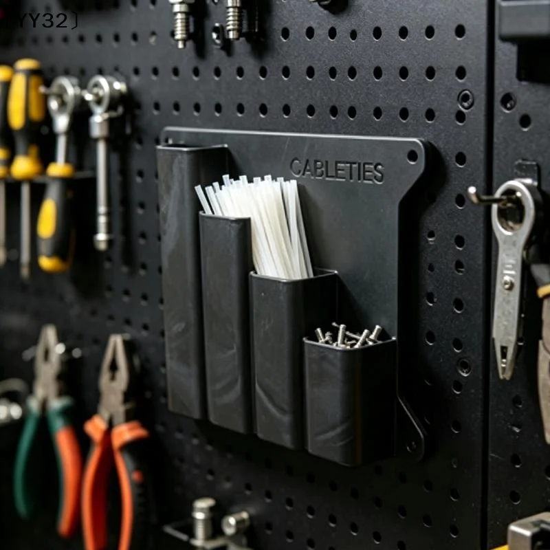 1Pcs Plastic 4 Grids Zip Tie Storage Rack Metal Wire Rope Organizer Black Wall Mounted Zip Tie Storage Box Home Access〔YY32〕