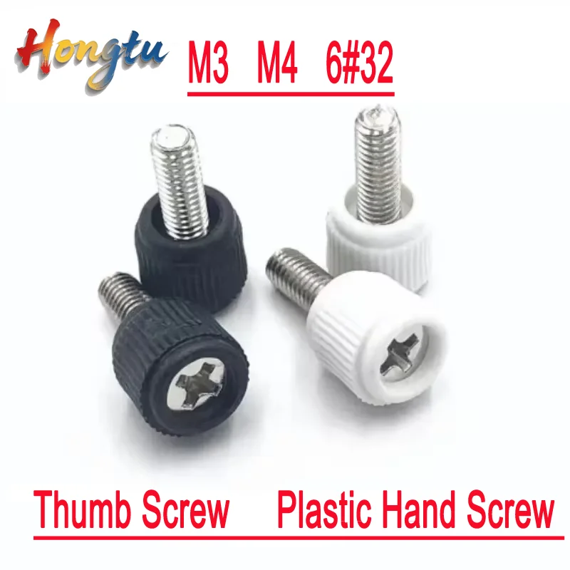 

M3 M4 6#32 Thumb Screw Plastic Hand Screw Black White Plastic Head Cross Groove Bolt Computer Case Screw Case Cooling Fan 10Pcs
