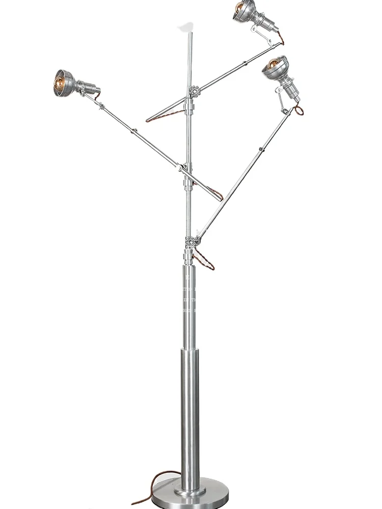 

Home shop retro three-head floor lamp industrial style light luxury telescopic adjustment living room atmosphere lamp desk lamp
