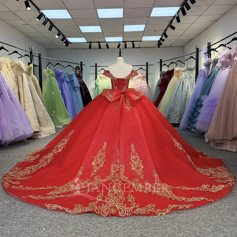 Customized Red Quinceanera Dress Ball Gown Shiny Sweetheart Lace Up Beaded Crystal vestidos de 15 años quinceañeras DY1346