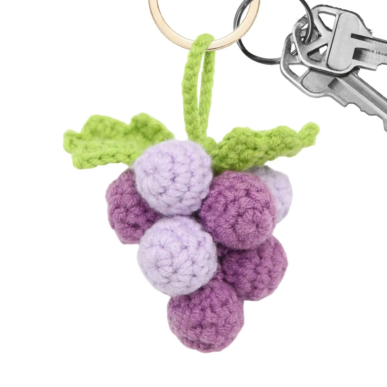 Grape Bag Charm Cute Handcrafted Knitted Decoration Purse Charm For Handbag Tote Backpack Keychain Car Women Girls