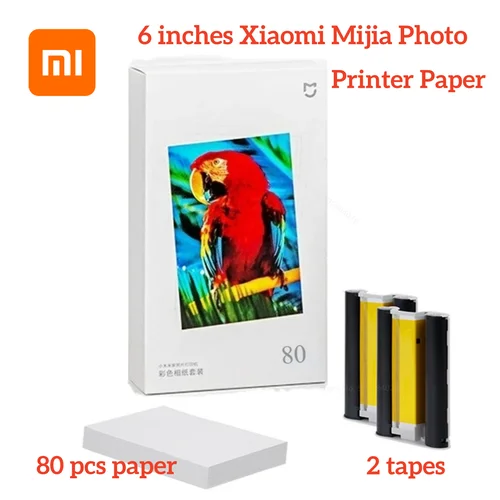 Imagen 1 del producto Xiaomi Mi-impresora fotográfica dedicada, 6 pulgadas, 80 Uds., papel fotográfico autoadhesivo trasero, conjunto de cintas de colores, película protectora HD, papeles fotográficos