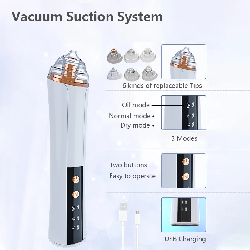 Eliminador eléctrico de espinillas, limpiador de poros al vacío, eliminación de Comedones y acné, dermoabrasión de diamante, cuidado facial