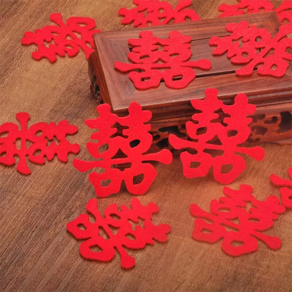 

200Pcs Chinese Character Red Cloth Confetti Hollow-Out Decorative for Wedding Bridal Shower Party Wall Confetti Decor
