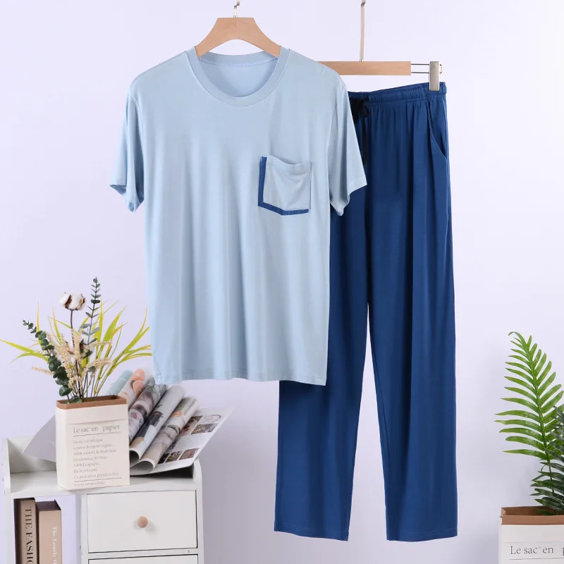 L-4XL بيجاما هومبر صالة مشروط قصيرة الأكمام بنطلون مجموعة جديد الربيع الصيف الرجال ملابس المنزل النوم رجل ملابس نوم منامة
