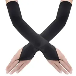 50cm Women Satin Hook Finger Long Fingerless Cotton Gloves Solid Retro Style Opera Summer Sun Protection High Elasticity