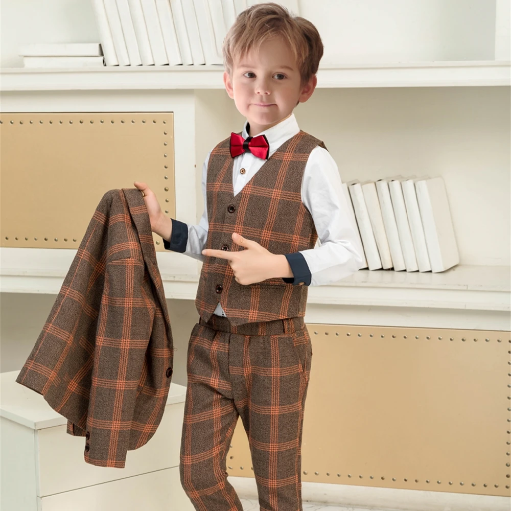 Txjojn Classic Boys Lapel Plaid Suits For Formal Occasion Hot Sale Kids Regular Fit Dresswear Suit Set Award Ceremony