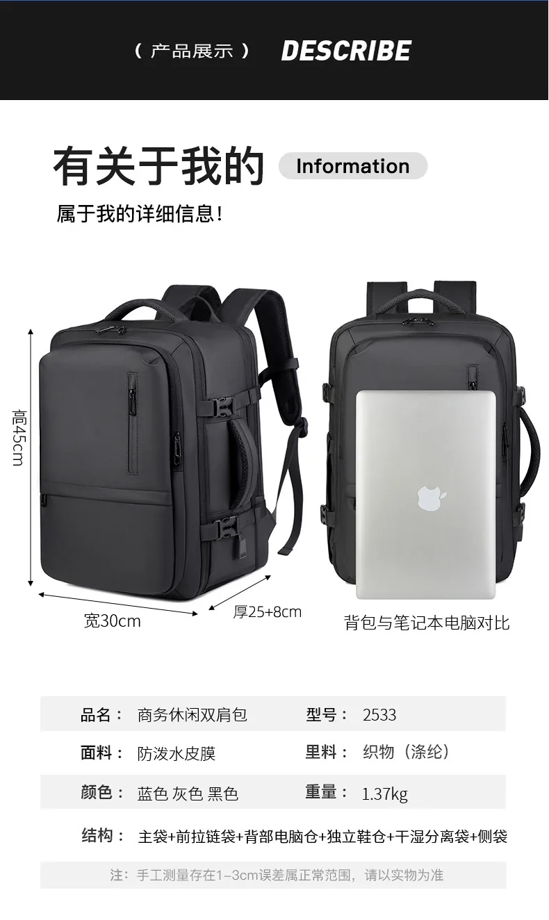 Travel Backpack for Men,Short Trip Business Commuter Luggage Bag for Work & Weekend,Durable Daypack with Padded Compartment