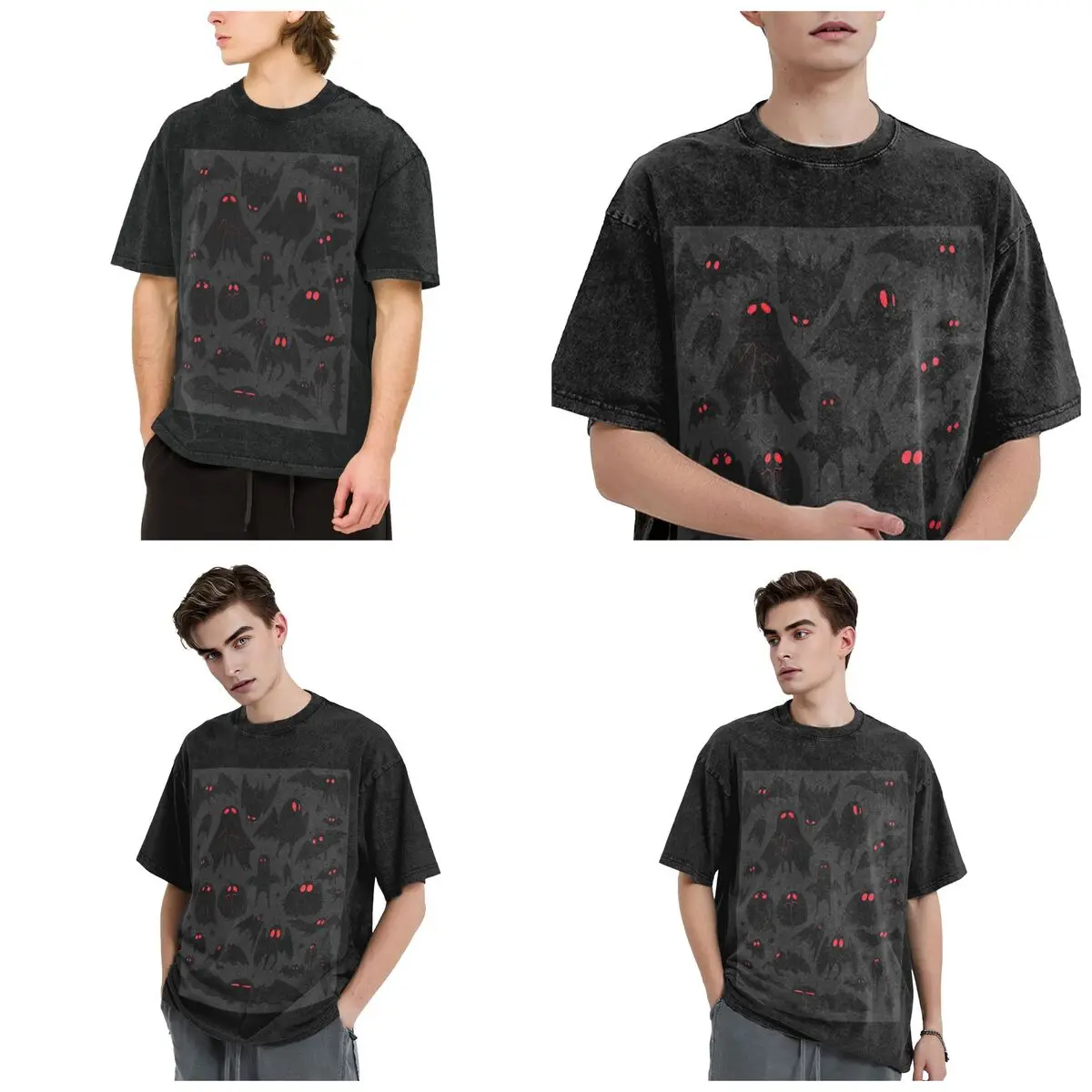 Cute Cryptids Mothman Pattern Hip Hop Short Sleeve T-Shirts Washed Tops Tees Streetwear T Shirt Vintage for Men woman