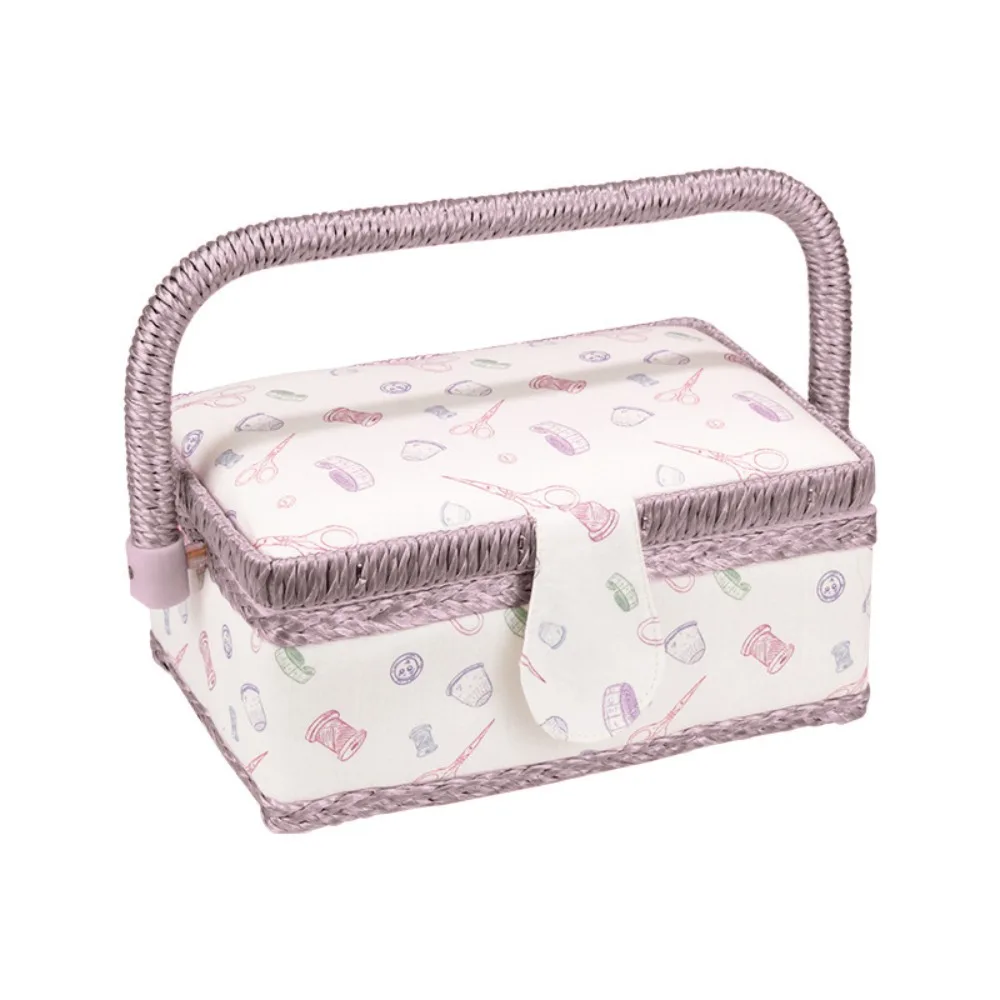 

Large Capacity Sewing Basket Mending Storage Removable Plastic Tray Sewing Organizer Box Print Design Interior Pocket Sewing Box