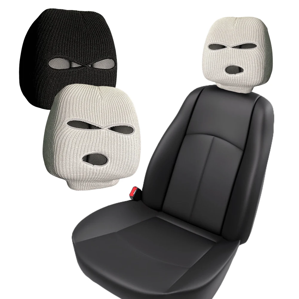 Halloween Masked Person Car Seat Cover Universal Spoof Face Car Seat Head Rest Cover Car Anti-Theft Warning Accessories