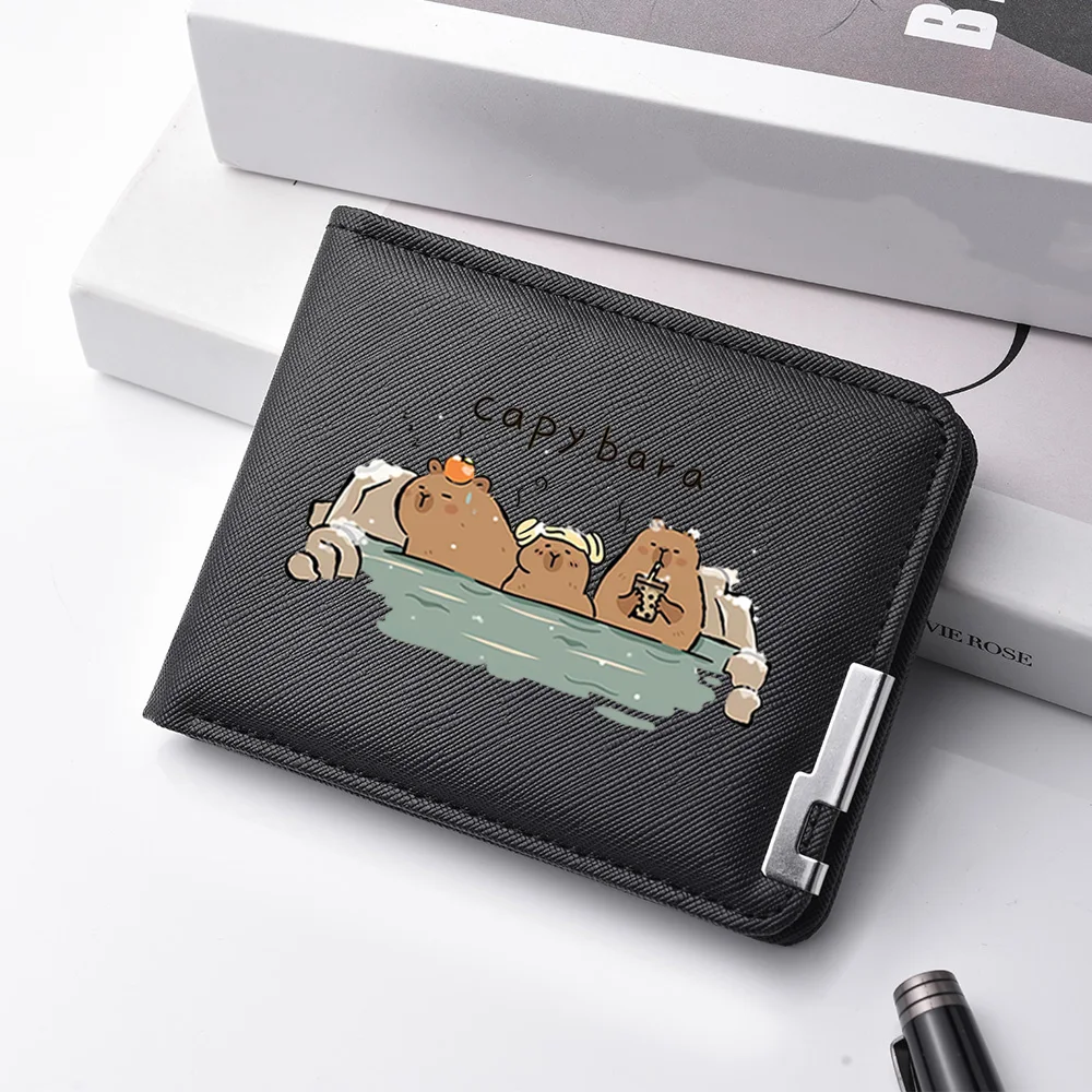 Capybara Herren-Geldbörse, Cartoon-Motiv, niedlich, PU-Leder, doppelt faltbar, tragbar, Anime-Kartenhalter, Herren-Geldbörse