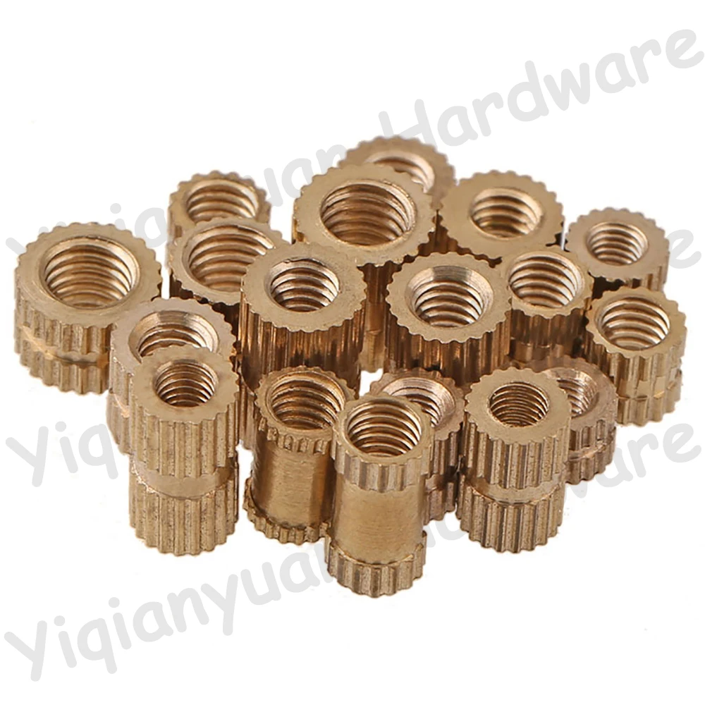 Yiqianyuan M2x0.4 황동 핫멜트 사출 성형 너트 구리 널링 삽입 스루홀 산업용 내장 너트