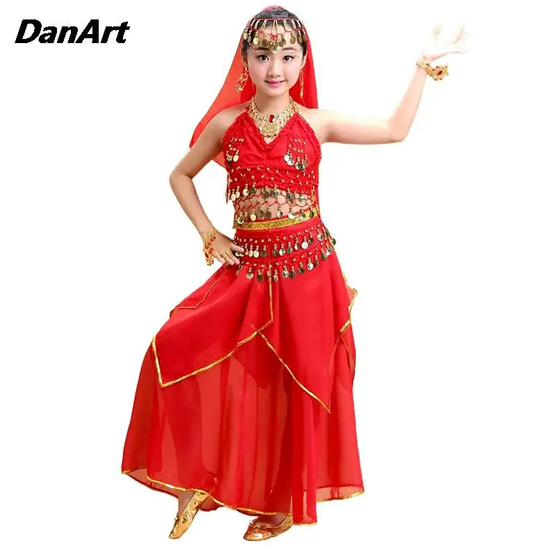 5PCS Sequin Belly Dance Costume Set For Children's Arabic Halloween Outfit Set Kids Indian Dance Performance Clothing Wear