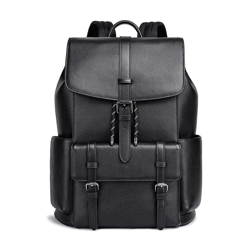 black leather computer backpack mens Piel Slim (Black) High quality top layer cowhideThe genuine leather business backpack fabric is made of high Mens Multi Pocket Leather Backpack,