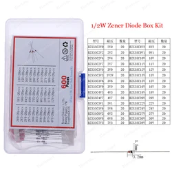 600pcs 30Value 1/2W 0.5W Zener Diode Box Kit 2V2.2V2.4V3V3.3V3.9V4.7V5.1V5.6V6.2V6.8V7.5V 8.2V9.1V10V11V12V16V20V22V24V2730V39V