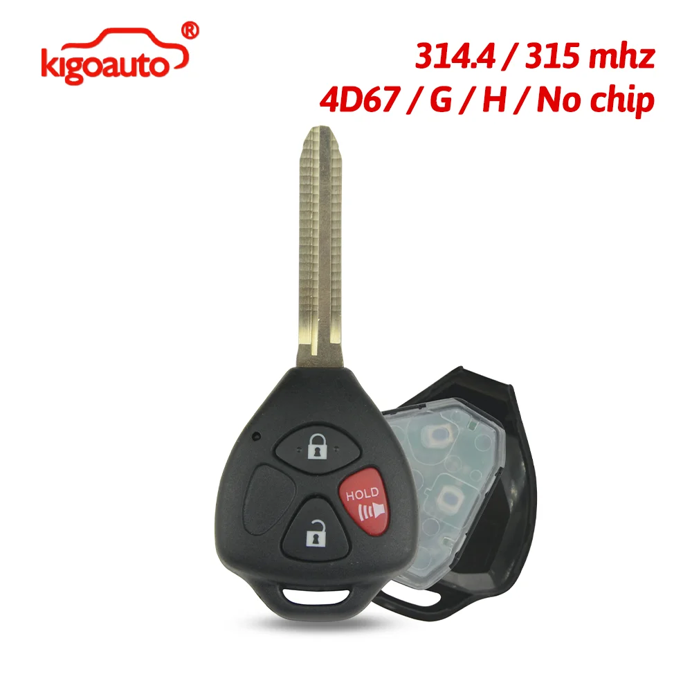 

kigoauto 314.4Mhz Yaris Camry RAV4 Remote key 3 button Toy43 blade GQ4-29T 315Mhz for 2006-2020 Toyota Yaris Corolla Venza