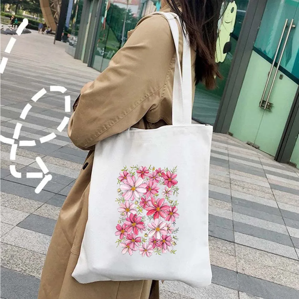 Cornflower Iris Lavender Cosmos Pink Blue Yellow Flower Poppy Daisy Sakura Lilac Womens Canvas Shopper Tote Bag Shopping Handbag view 5