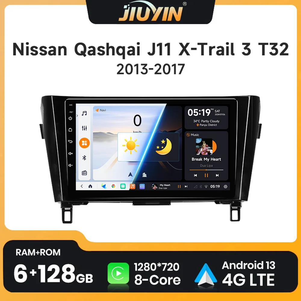 

JIUYIN Wireless CarPlay Android 13 Auto Radio For Nissan Qashqai J11 X-Trail 3 T32 2013-2017 Car Multimedia GPS 2din autoradio