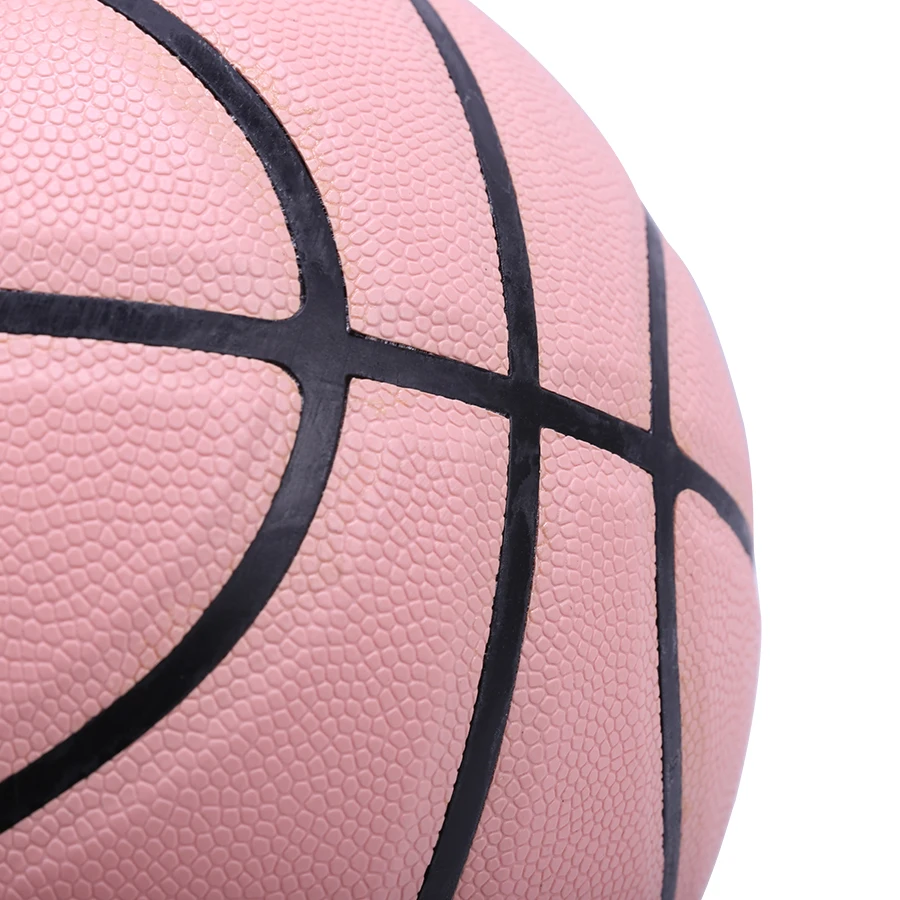 屋内および屋外用のPUレザーバスケットボール、プロのゲームトレーニングボール、ピンクNo。7、1個