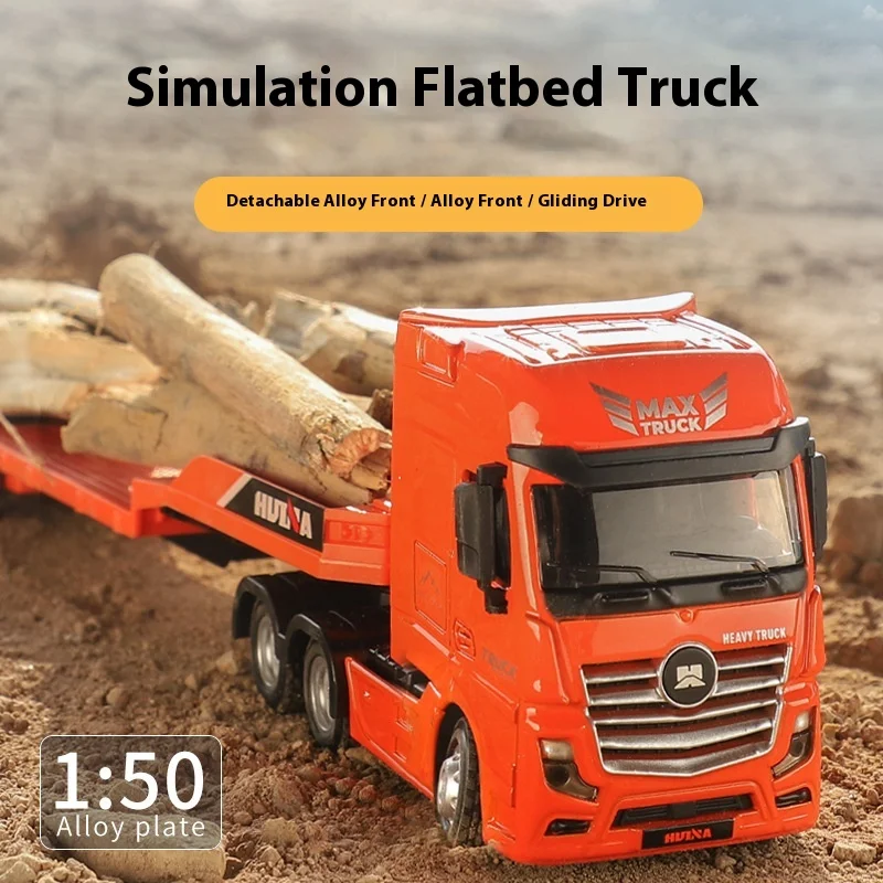 

Huina 1:50 Semi Alloy Flatbed Trailer Excavator Static Model Toy Car Children'S Gift