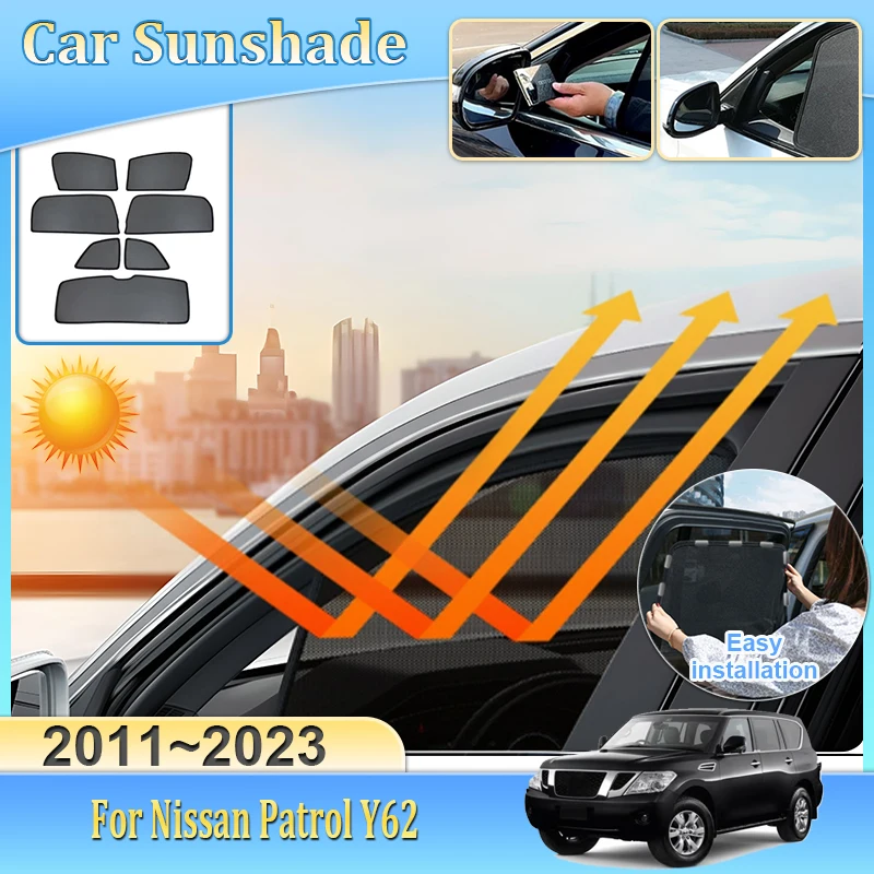 

Солнцезащитный козырек для Nissan Patrol Y62 MK6 2011 2012 2013 ~ 2023 Сетчатый солнцезащитный козырек Автомобильный магнитный солнцезащитный козырек с защитой от УФ-лучей, аксессуары