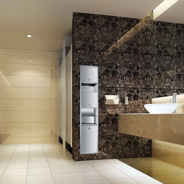 Stainless steel niche embedded pumping carton with trash can 3-in-1 drying mobile phone hotel bathroom hand wiping carton