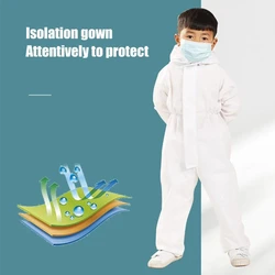 Kids Disposable Protective Isolation Suit with Hood Breathable Dustproof Children Coveralls Full Body Gown Lightweight Clothing