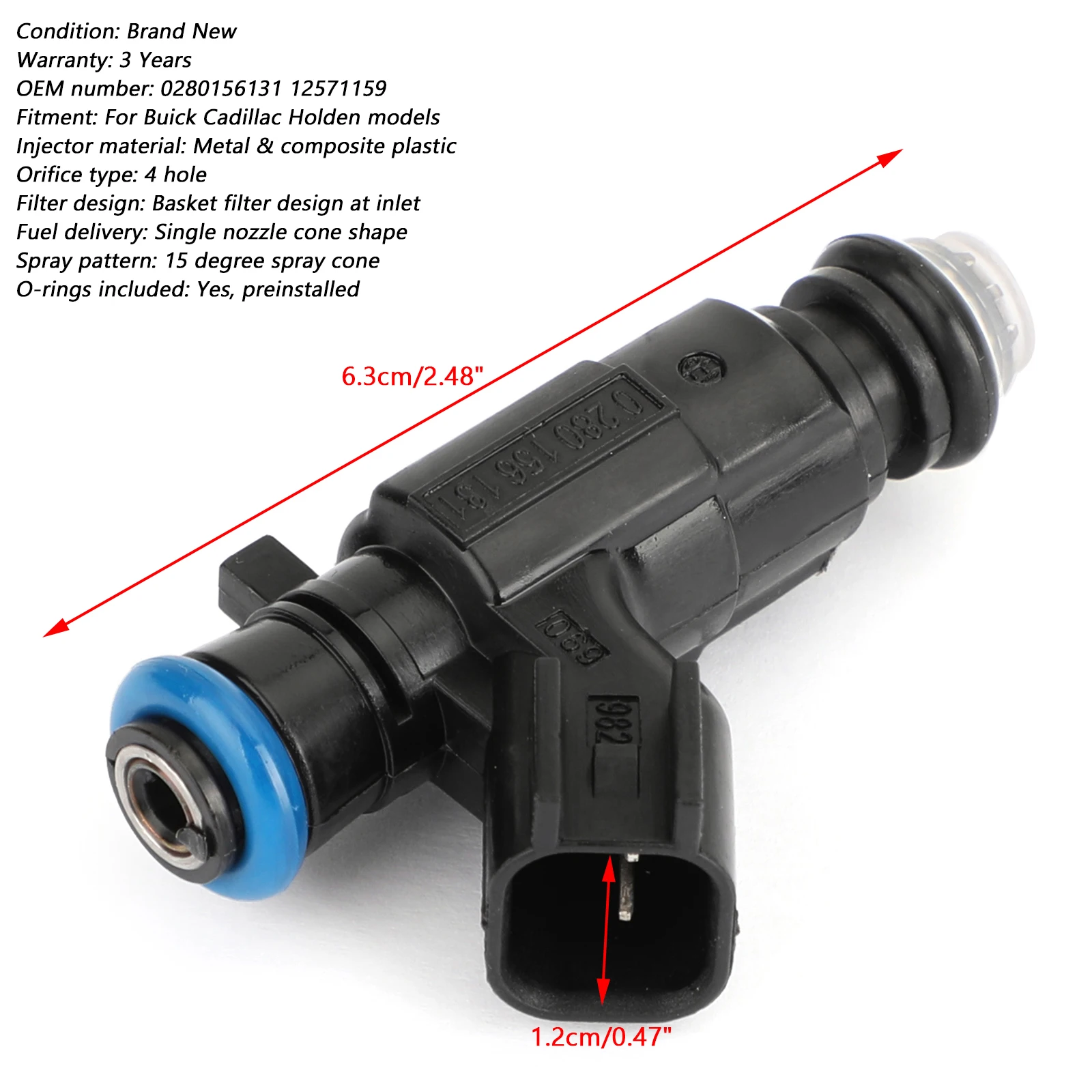 Areyourshop 0280156131 Fuel Injectors For Buick For Cadillac 3.6L 0280156131 12571159 Durable Fuel Injector Car Auto Parts