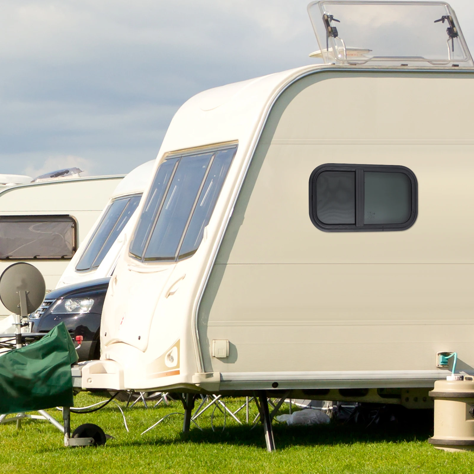 نافذة RV/التخييم العمودية - زجاج مقسى 12 بوصة عرض × 22 بوصة ارتفاع مع شاشة، ظل مدمج - بديل لنوافذ التخييم/RV والرياح #4