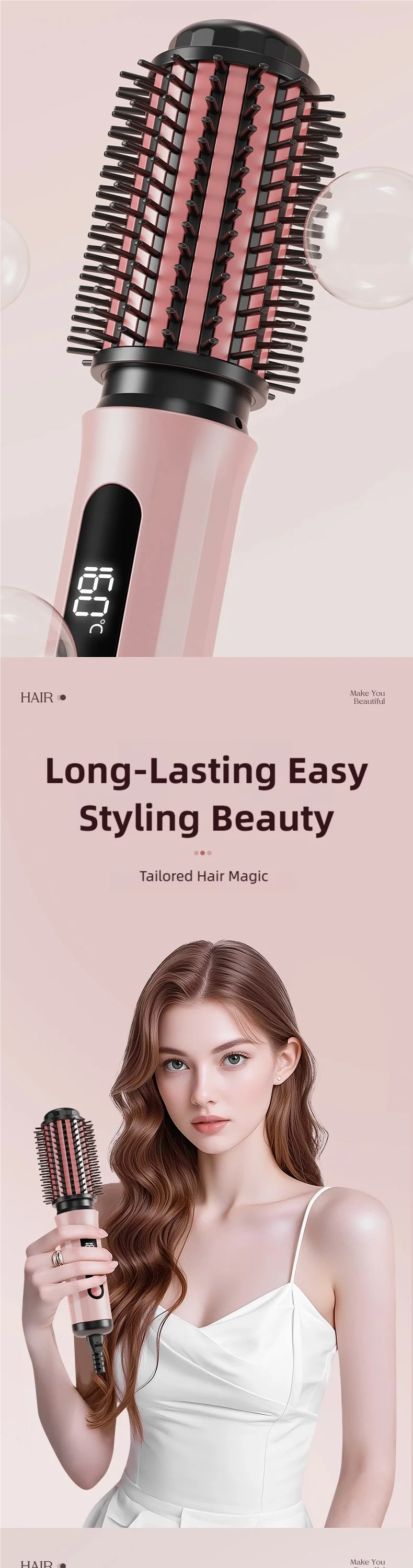 TINSOL Negativ-Ionen-Heißluftbürste Professionelles Styling-Tool Multifunktionale Beheizte Locken- und Glättungsbürste – Detail 5