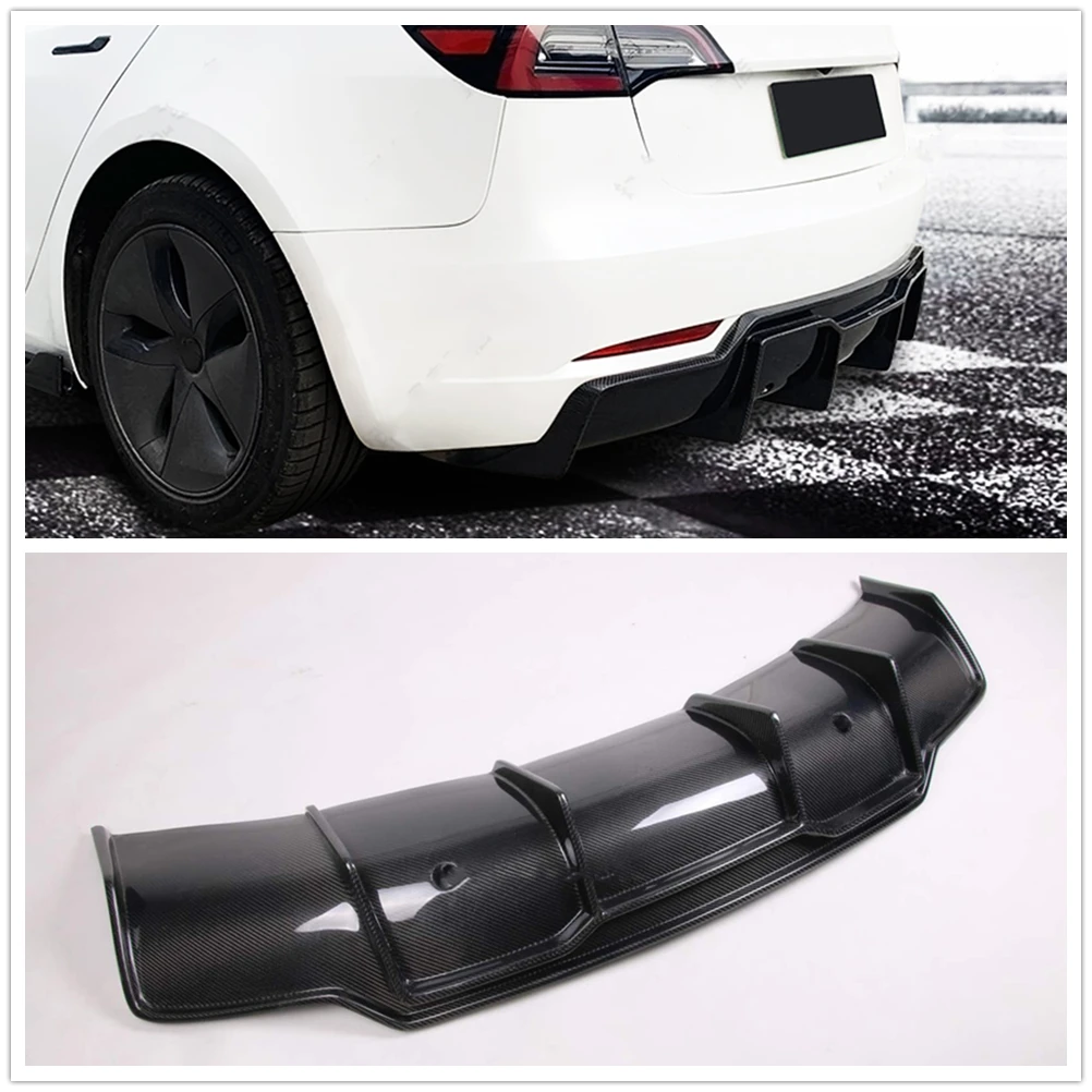 

Rear Bumper Diffuser Lip Boot Lower Spoiler Board Guard Skid Plate Cover Carbon Fiber For Tesla Model 3 Sedan 2017-2023