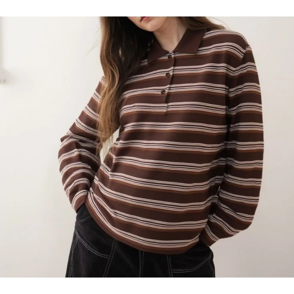 

Long-sleeved Striped POLO Shirt - Versatile for Daily Workwear and Stylish Loose T-shirt