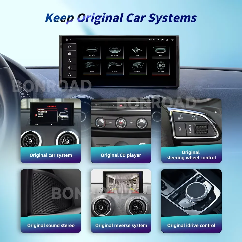 BONROAD 10.25 "لاسلكي CarPlay أندوريد راديو السيارة التلقائي مشغل وسائط متعددة لأودي A3 8 فولت 2012-2020 4G واي فاي نظام تحديد المواقع BT شاشة تعمل باللمس