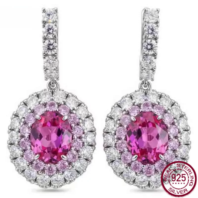 Yaranyan 925 Sterling Silver 8*10 MM Oval Lab Sapphire High Carbon Diamond Gemstone Sparkling Drop Earrings for Women Jewelry