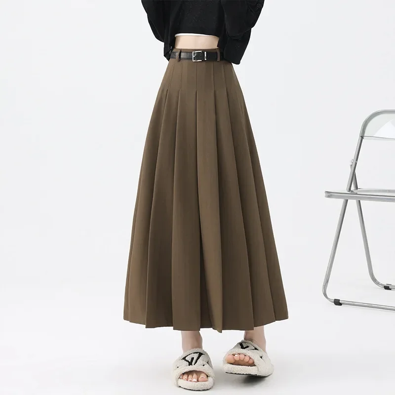 Solid Elegant High Waisted Long Skirts 2025 Spring Fashion Slim Pleated Skirts Korean Style Women's Clothing A-line Skirts