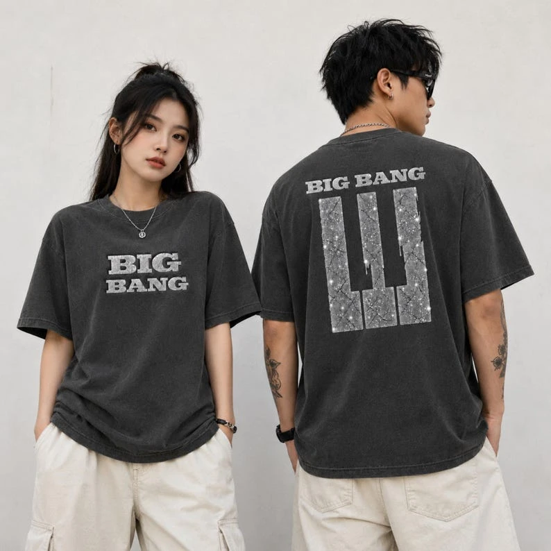 2026BIGBANG 20th Anniversary Concert Merch T Shirt Men Women Crew Neck Short Sleeve Glitter Logo Front Back Print Kpop Fans Tops