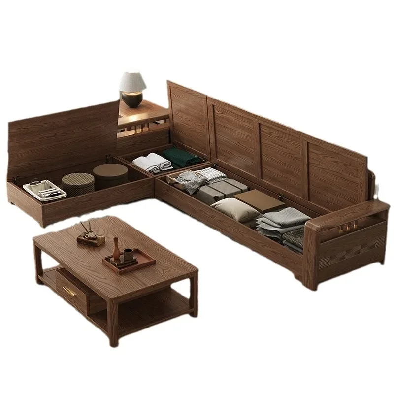 

Nordic solid wood sofa light luxury modern simple winter and summer small apartment living room wooden combination storage sofa