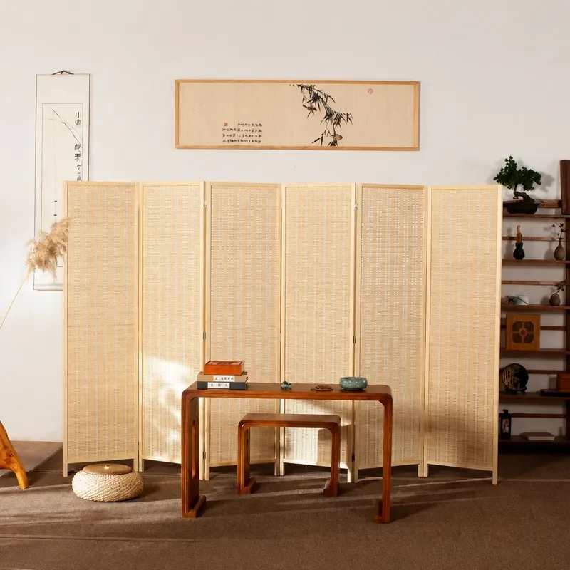 Solid Wood Bamboo Folding Screen Mobile Partition Simple Modern Room Divider for Living Room Bedroom Home Office Flat Air