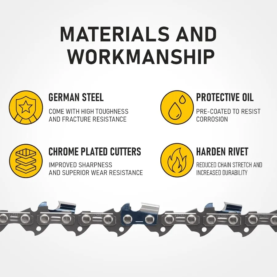 Catena per motosega da 16 pollici con 56 maglie di trasmissione 3 8 Passo basso.050 Calibro Design con ritorno basso Sistema di lubrificazione integrato per l'effica