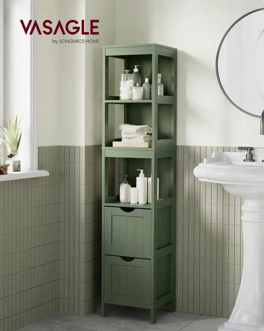 Bathroom Floor Cabinet, Bathroom Storage Organizer Rack Stand, Multifunctional Unit, 2 Drawers