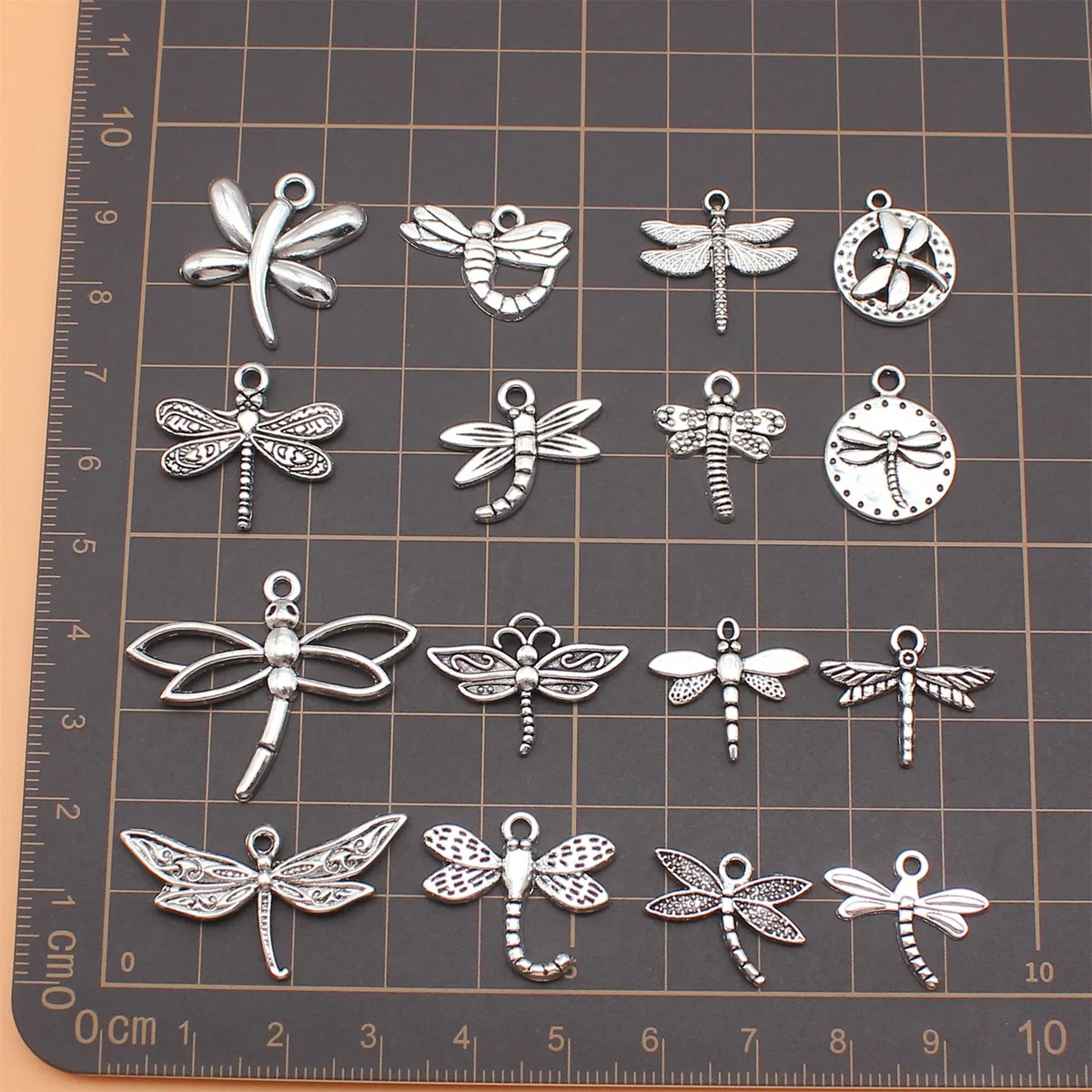 16pcs Antique Silver Color Dragonfly Charms Collection For DIY Jewelry Making, 16 Styles, 1 of Each