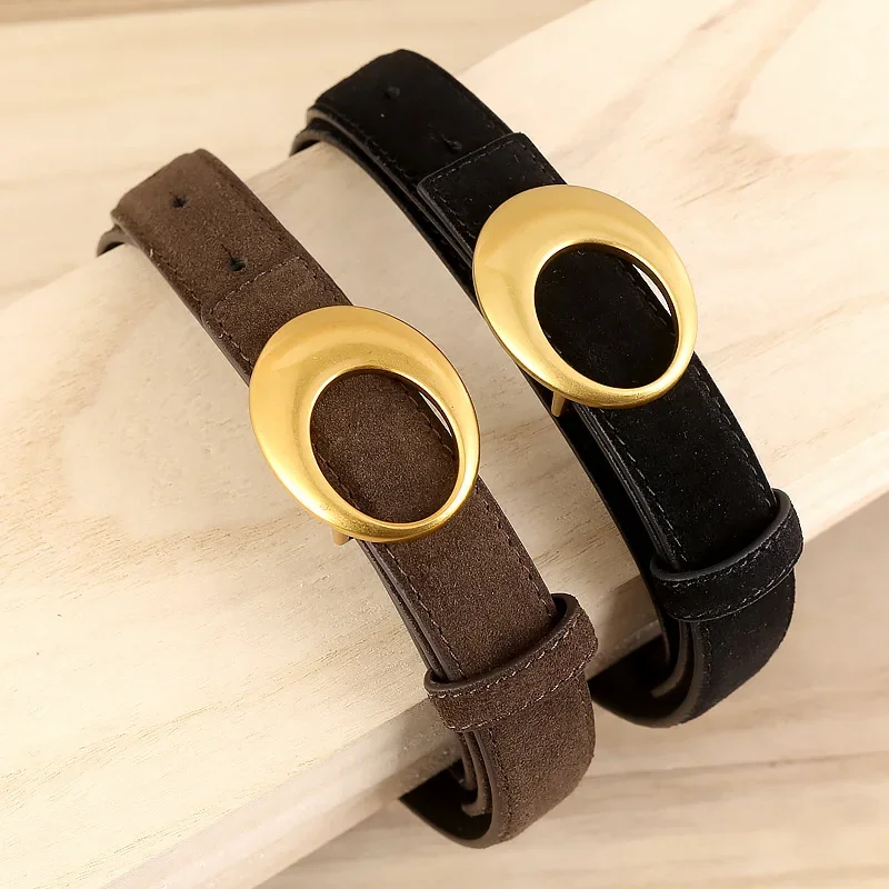 High Quality Real Leather Waist Belts for Women Plain Color Red Brown Coffee Suede Cowskin Jeans Belts Female Ceinture Pour Robe