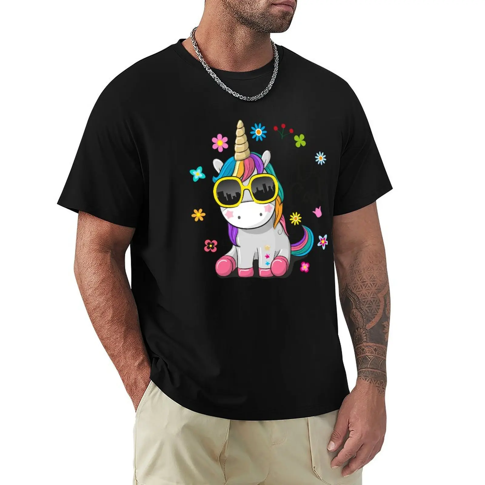

Cute Unicorn Cartoon with Rainbow Hair T-Shirt graphics anime clothes plus size tops man clothes men t shirts
